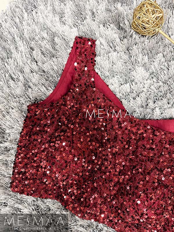 Maroon sequin crop top.