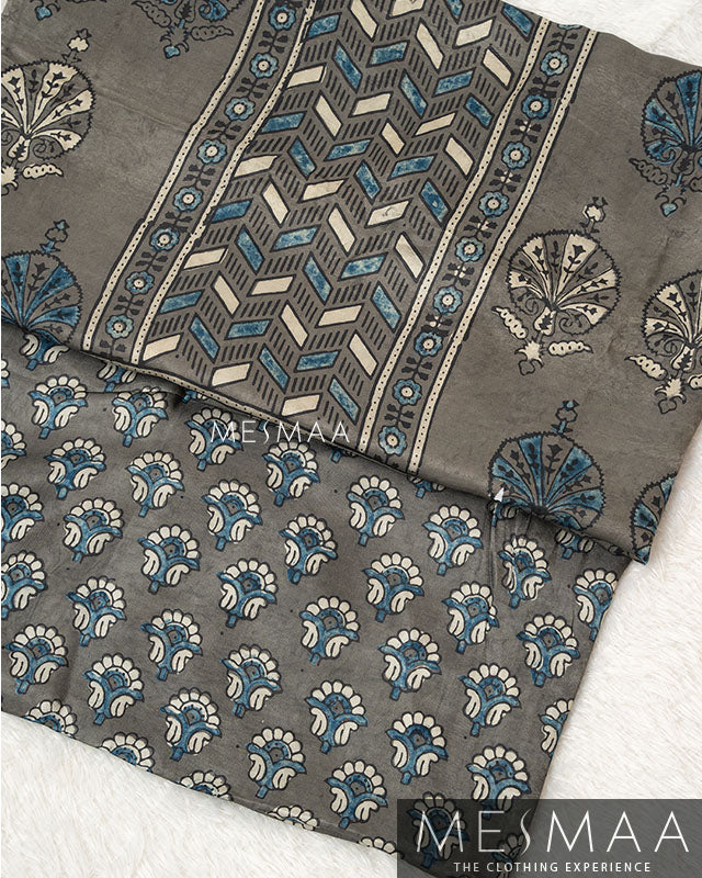 pure model silk with ajrakh print suits