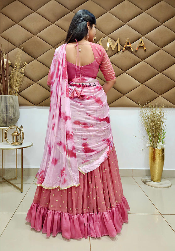 Flamingo pink half saree