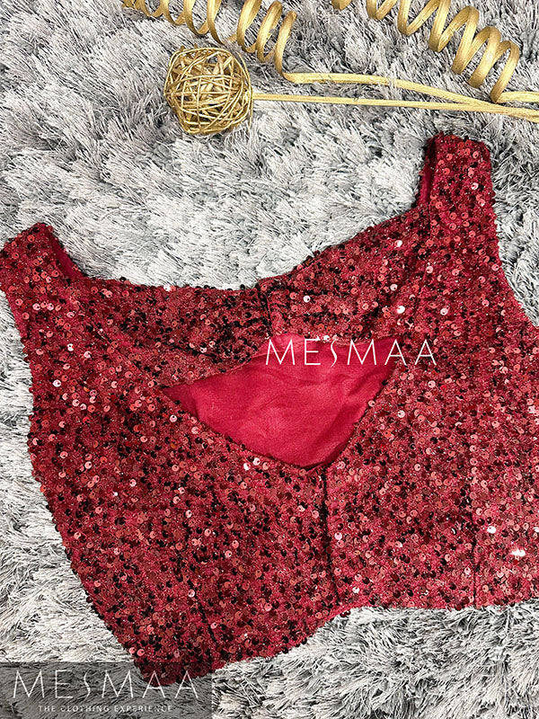 Maroon sequin crop top.