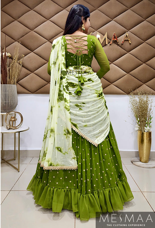 Olive green mint green half saree
