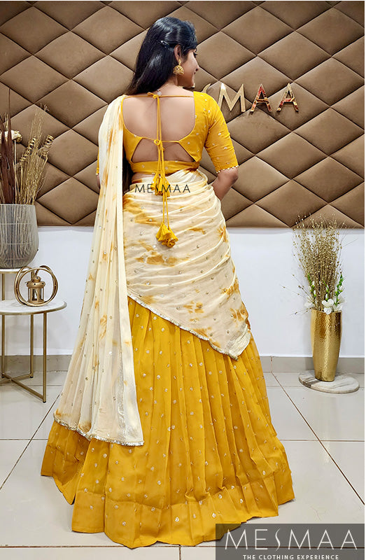 Mustard yellow half saree