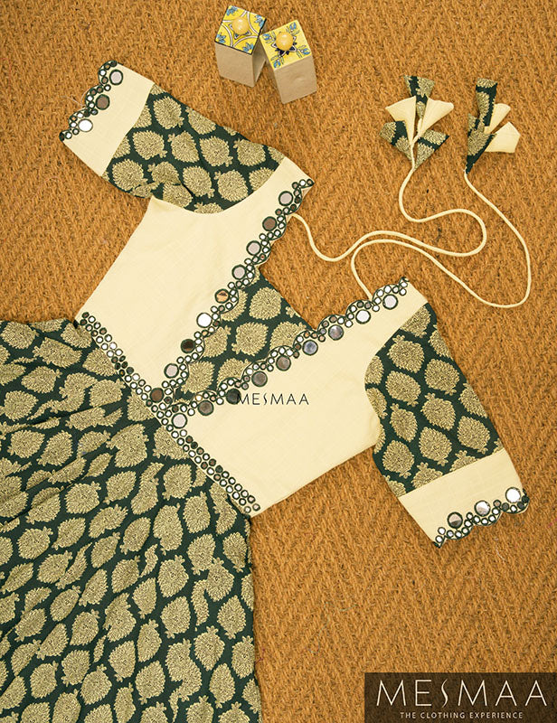 Dark green pale yellow flared anarkali