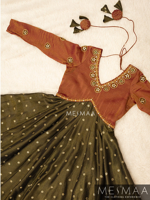 Maroon golden black tissue anarkali