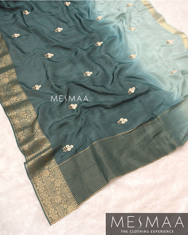 Pure chinon silk ombre sarees