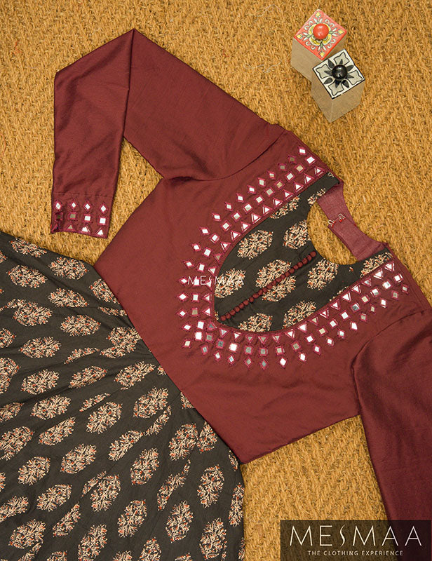 Maroon black flared anarkali