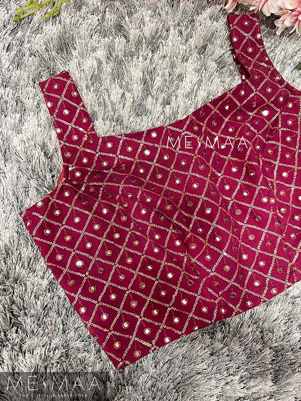 Maroon mirror worked crop top