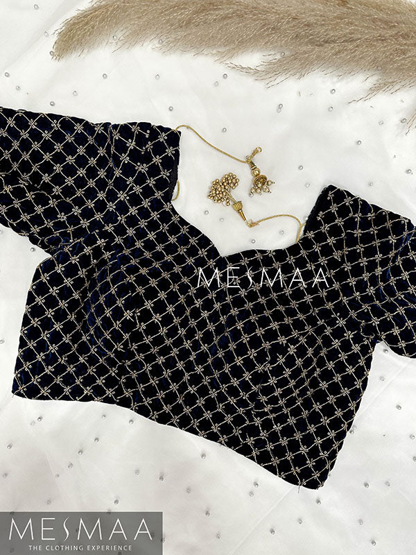 Deep Navy blue embroidered blouse