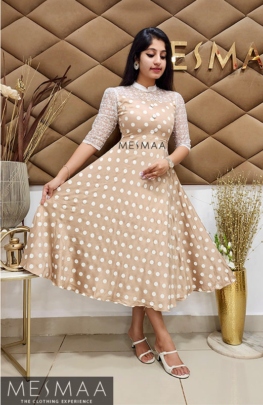 Beige lace polka dress