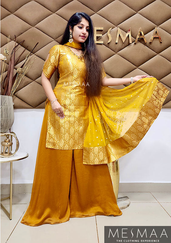 Golden mustard yellow sharara set