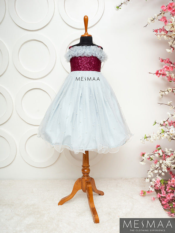 Vine powder blue  kids gown
