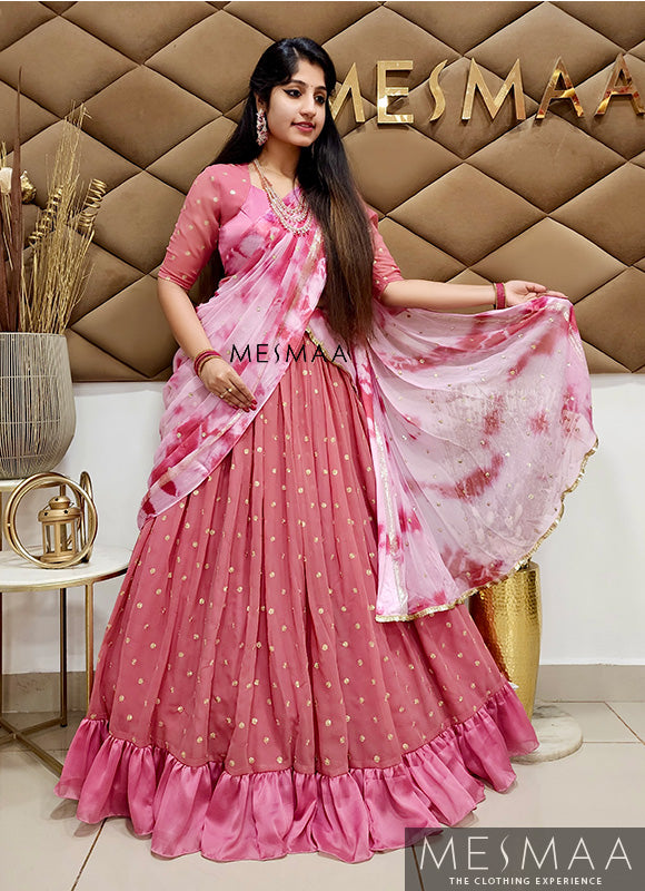 Flamingo pink half saree