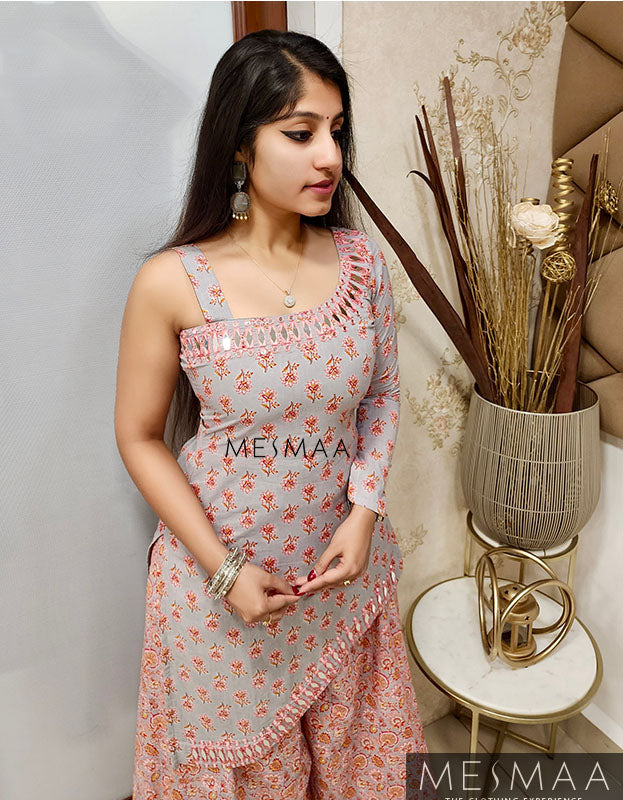 Grey peach sharara set