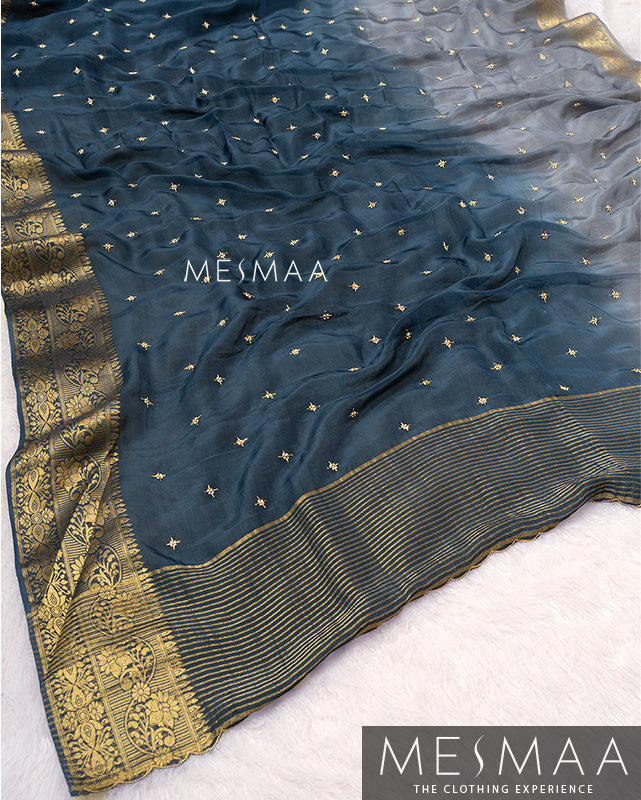 Pure chinon silk ombre sarees