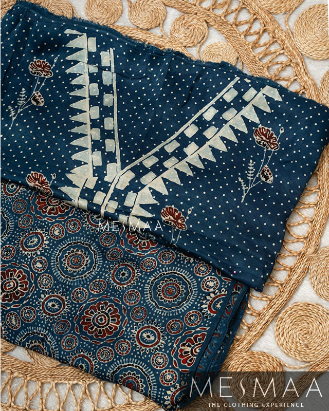 pure model silk with ajrakh print suits