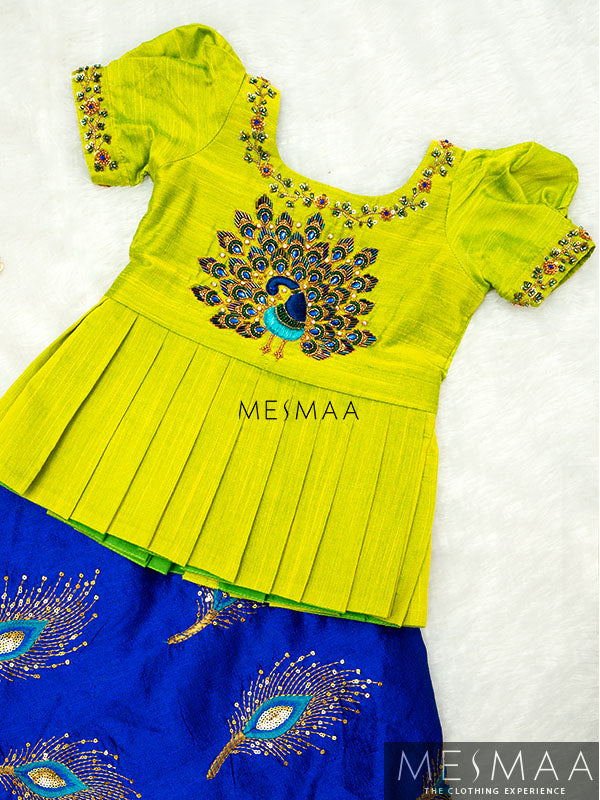 Royal blue bright green crop top skirt for kids