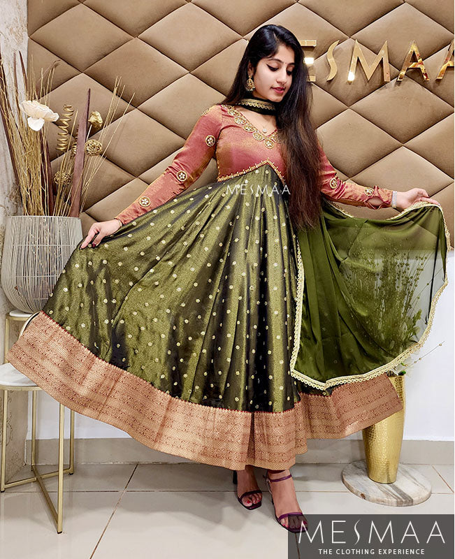 Maroon golden black tissue anarkali