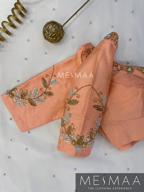 Peach aari work blouse