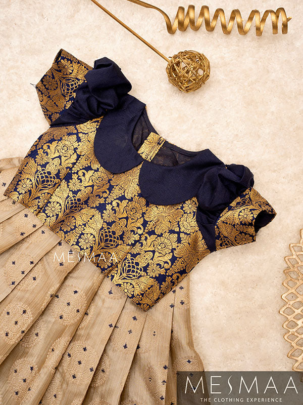 Navy blue metallic grey crop top skirt for kids