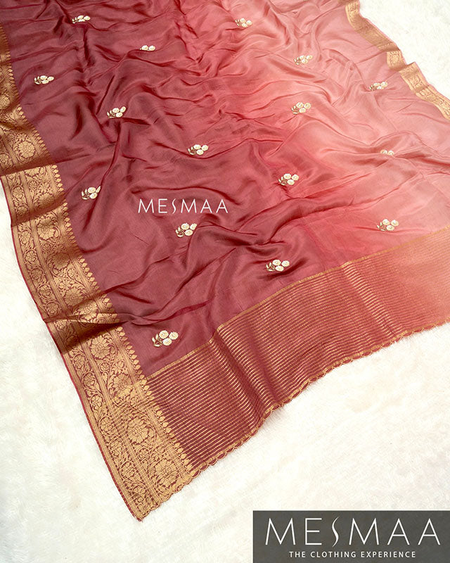 Pure chinon silk ombre sarees