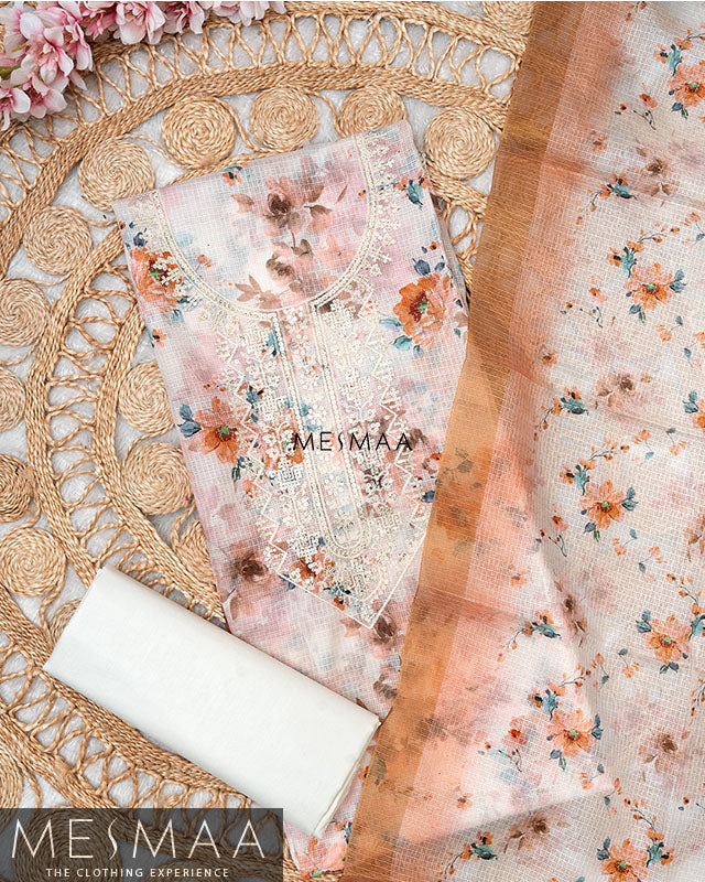 Linen Fabric With Floral Printed Suits