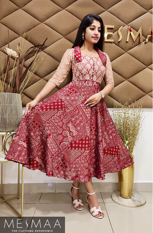 Red peach lace dress