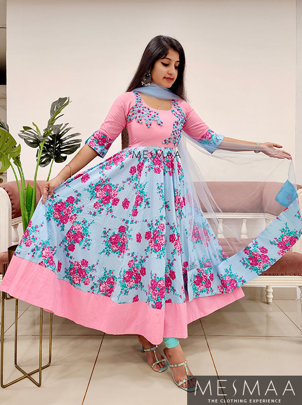 Pink ice blue  flared anarkali