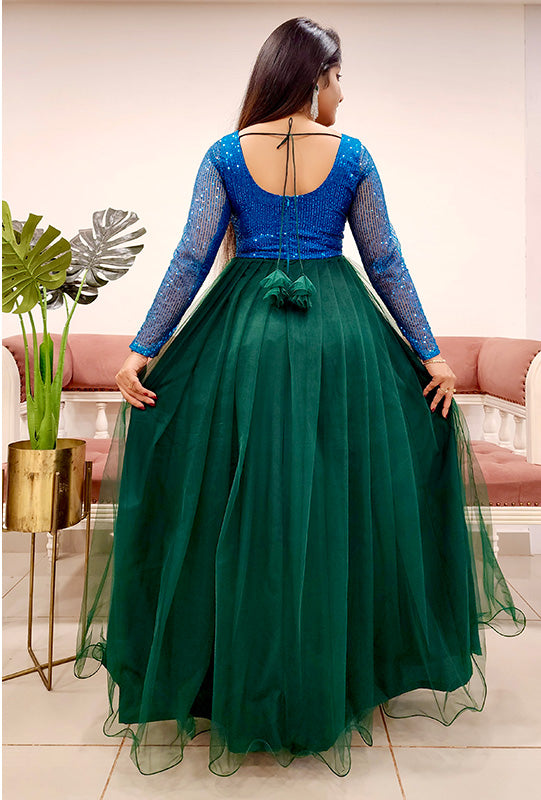 Peacock blue bottle green gown – Mesmaa