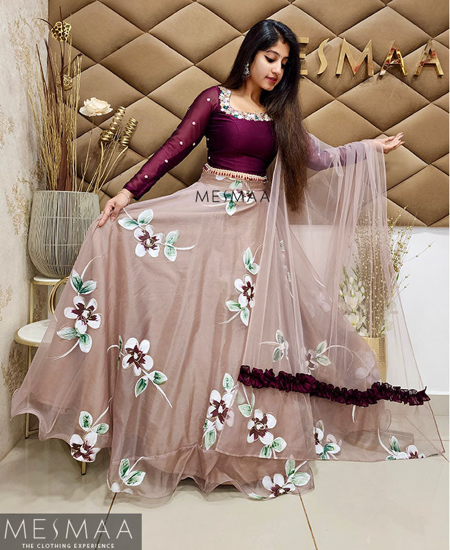 Vine dusty pink floral lehenga