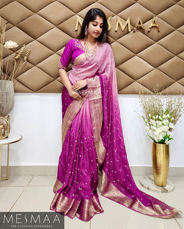 Pure chinon silk ombre sarees