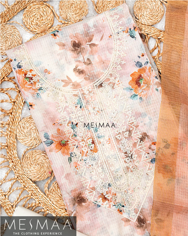 Linen Fabric With Floral Printed Suits