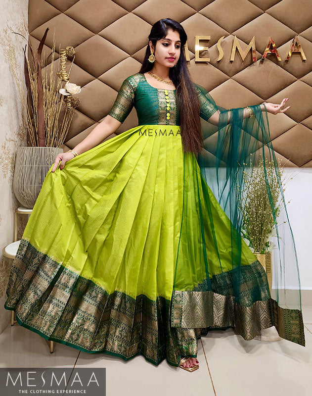 Bottle green bright green saree converted gown