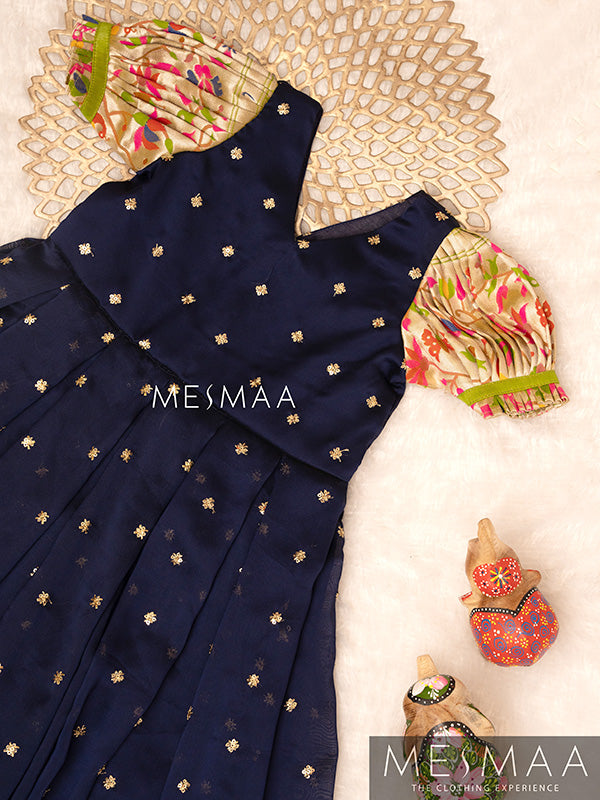 Royal Blue green kids gown