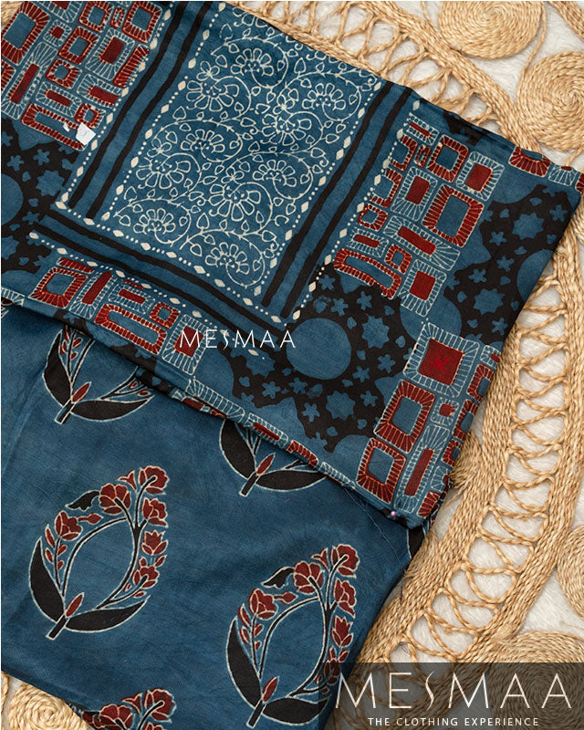 pure model silk with ajrakh print suits