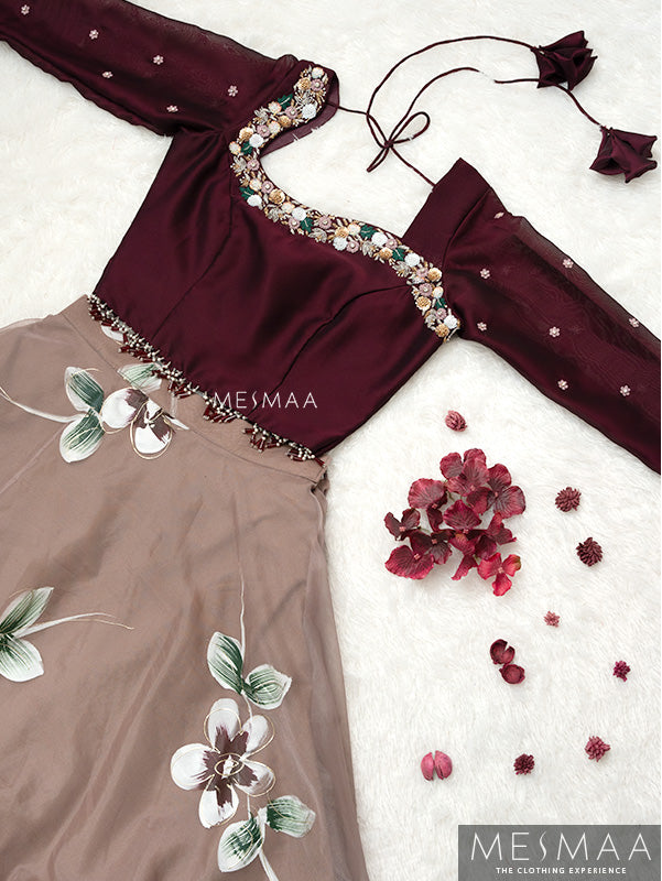 Vine dusty pink floral lehenga