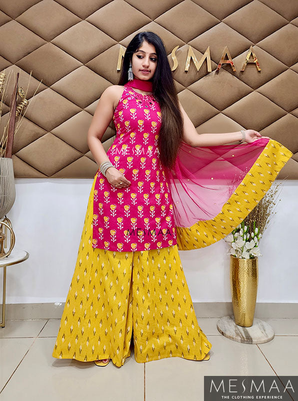 Pink yellow sharara set
