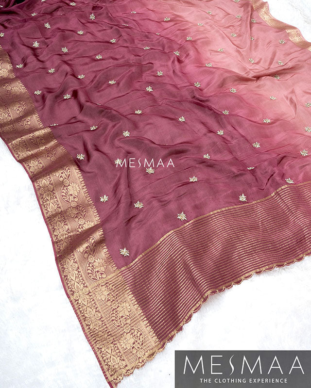 Pure chinon silk ombre sarees
