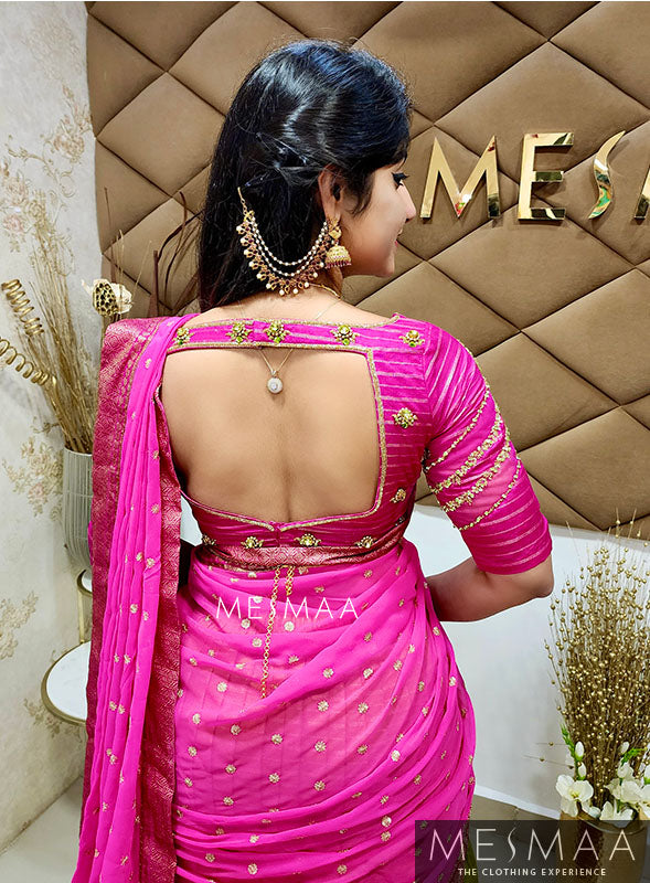 Bright green pink half saree