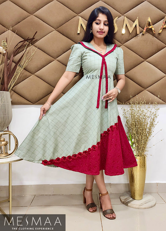 English green crimson red dress