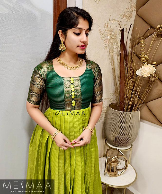 Bottle green bright green saree converted gown