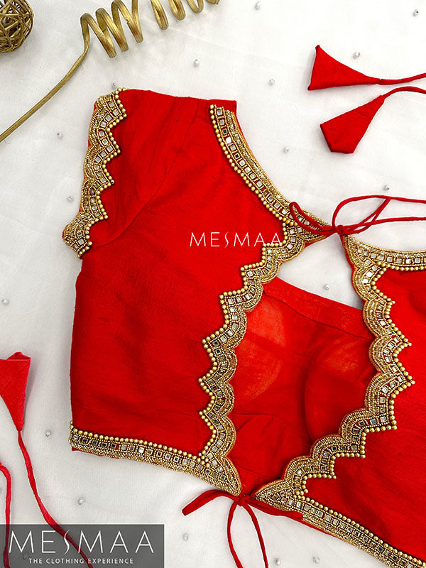 crimson red aari work blouse