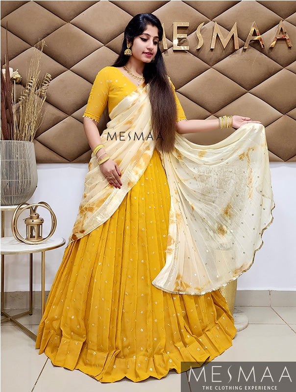 Mustard yellow half saree