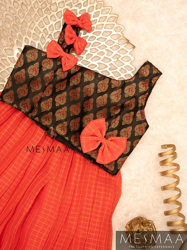 Black orange crop top skirt for kids