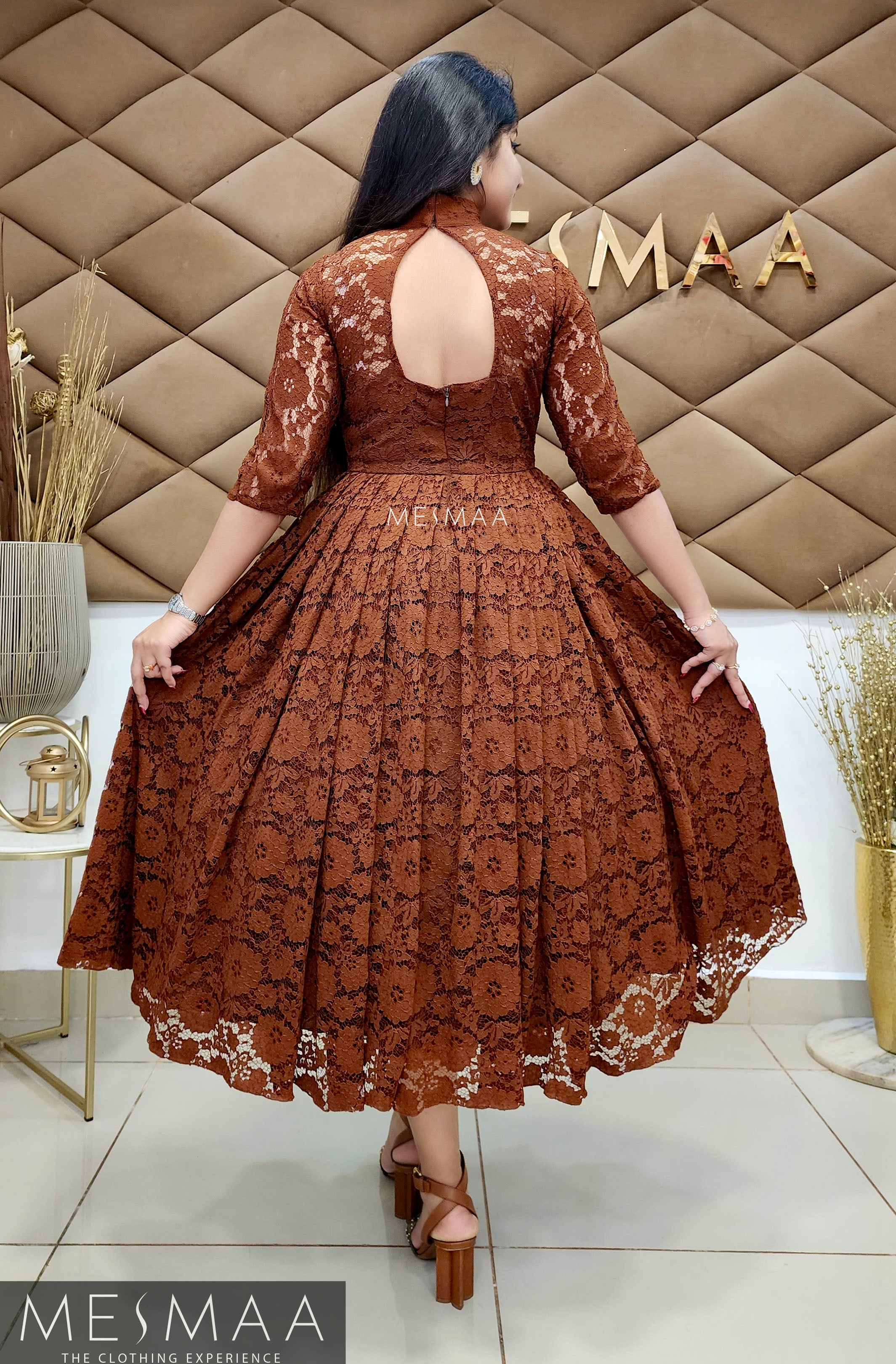 Coffee brown lace dress