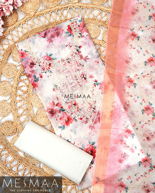 Linen Fabric With Floral Printed Suits