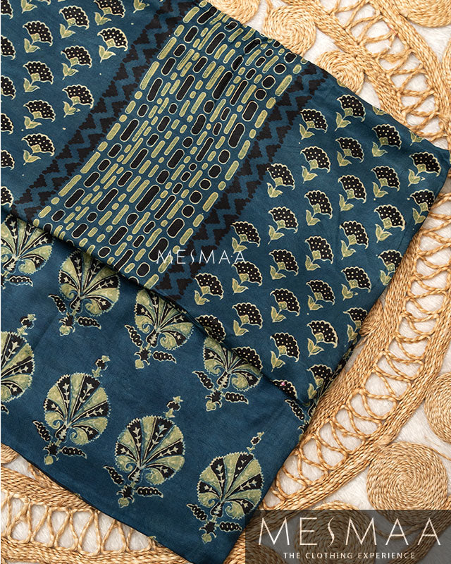 pure model silk with ajrakh print suits