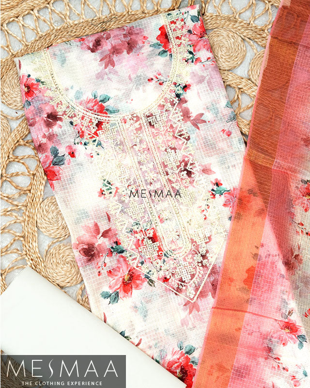 Linen Fabric With Floral Printed Suits