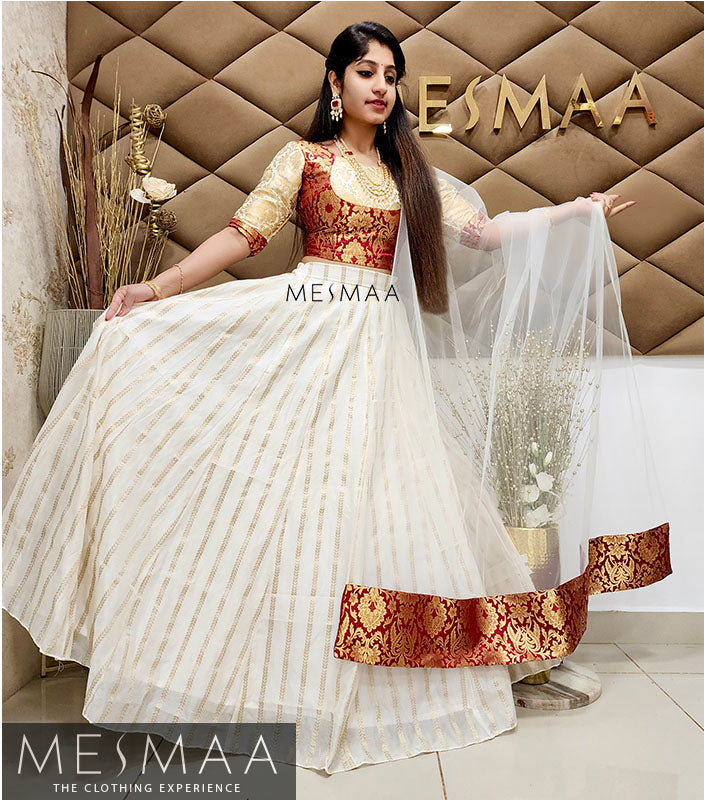 Maroon - half white lehenga
