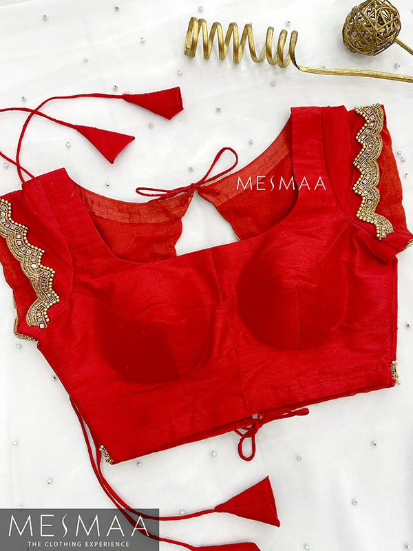 crimson red aari work blouse