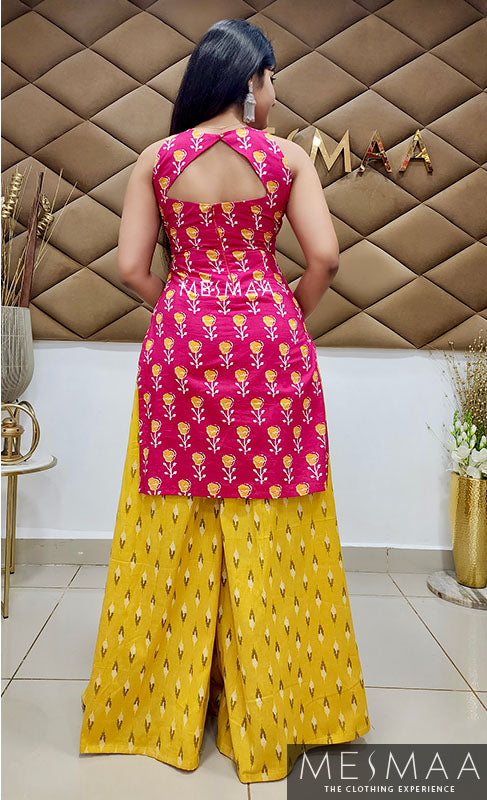 Pink yellow sharara set